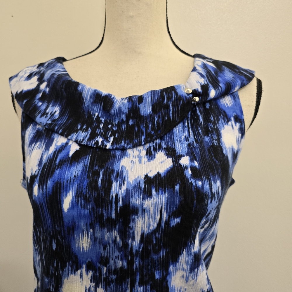 RAFAELLA size Medium Sleeveless Wide Collar Abstract Shift Dress‎ Blue - Picture 4 of 14